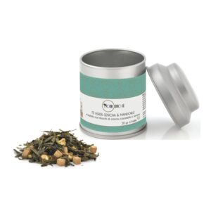 Novecento Tè® | Tè Verde Sencha e Mandorle in Foglia - 20 Gr | Verde Sencha Mandorle Caramello Zenzero | Miscela Tè Verde Mandorle Spezie Latta Metallo Mignon