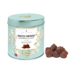 Truffettes de France® | Lattina Tonda Azzurra Metallo Truffles Tradizionali | Truffles Tubo Regalo Edizione Romantica | Tartufini Fantasia Cacao - 250 Gr