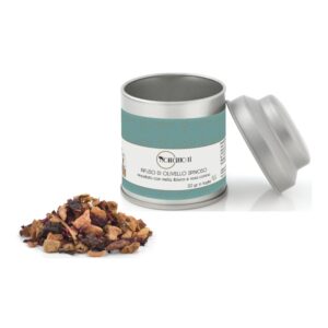 Novecento Tè® | Infuso Olivello Spinoso in Foglie - 20 Gr | Tisana Olivello Mela Ibisco Rosa Canina | Miscela Frutta Olivello e Petali Fiori Sfusa Latta Metallo Mignon