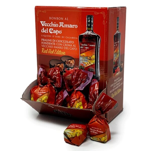 Caffo® | Vecchio Amaro del Capo® | Pralina Cioccolato Fondente Crema al Vecchio Amaro del Capo® Peperoncino - 1000 Gr | Bonbon Cioccolato Fondente (Circa 50 Praline)