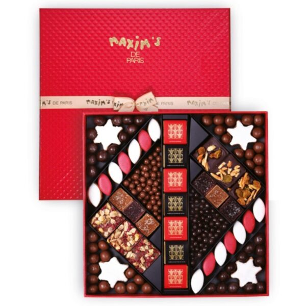 Maxim's | Cofanetto Regalo Cioccolatini, Pasta Frutta, Biscotti | Praline, Perle Cereali, Gelées, Biscotti Mandorla | Scatola Regalo Specialità Dolci