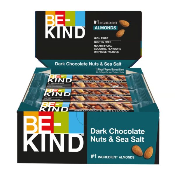 Be-Kind® | Barretta Proteica Mandorle, Arachidi, Cioccolato Fondente e Sale Marino | Merenda Mandorle e Cioccolato | Snack Frutta Secca | Snack Proteine - 12 Barrette - immagine 3