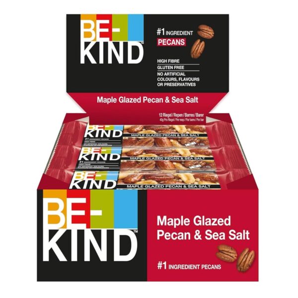 Be-Kind® | Barretta Noci Pecan Glassate Acero e Sale Marino | Merenda Noci Pecan & Sale | Snack Noci Glassate Acero e Sale | Snack Proteine - 12 Barrette - immagine 3