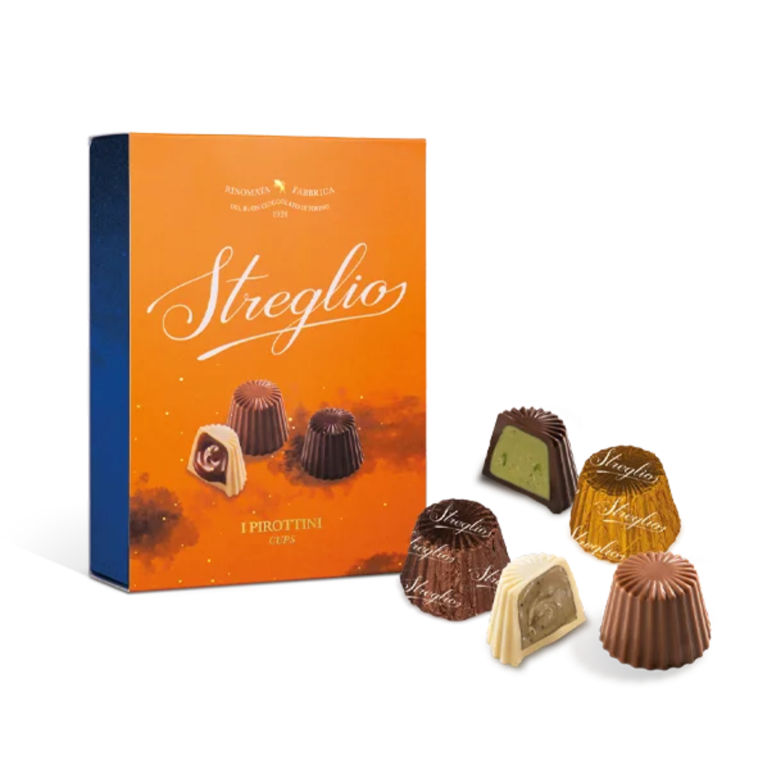 Streglio | Cioccolatini Assortiti Scatola Regalo | Praline Cioccolato Bianco al Caffè, Fondente al Pistacchio, Latte e Arancia - 100 Gr