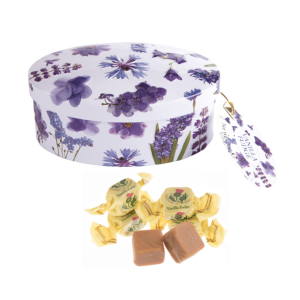 Gardiners of Scotland | Fudge Lattina Metallo Decori Primavera | Caramelle Fudge Inglesi Burro Vaniglia - 120 Gr | Vanilla Fudge Lattina Stampe Fiori Viola