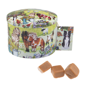 Gardiners of Scotland | Fudge Lattina Metallo Decori Fattoria | Caramelle Fudge Inglesi Panna Latte - 200 Gr | Vanilla Fudge Lattina Stampe Animali