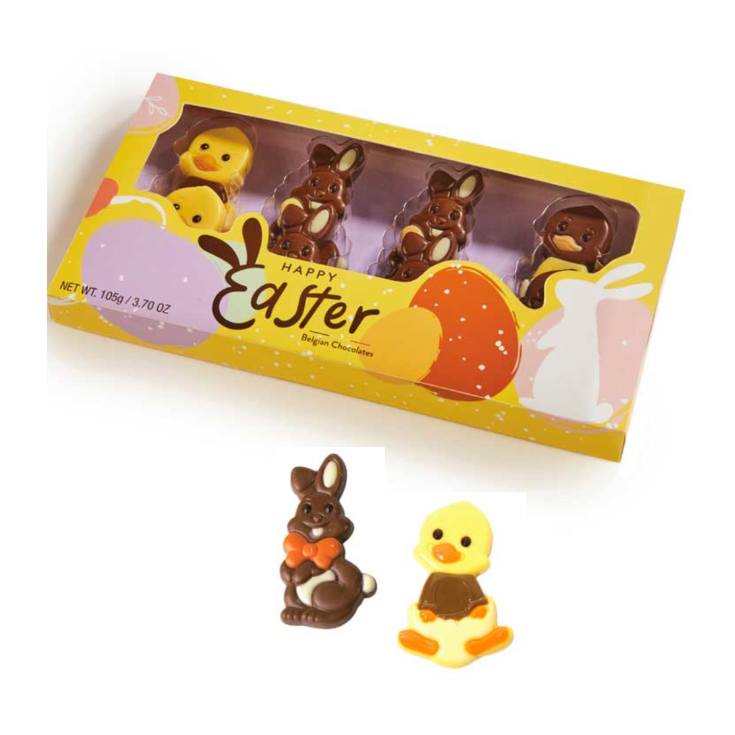 Ickx | Confezione Regalo Ovetti e Soggetti Pasqua | Paperelle Conigli Cioccolato Latte | Confezione Cioccolatini Regalo Mix - 105 Gr