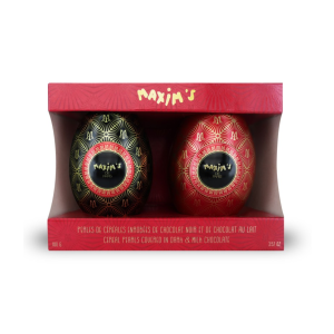 Maxim's | Cofanetto Regalo Uova Pasqua Metallo | Perle Cereali Ricoperte Cioccolato Fondente e Latte | Praline Assortite - 100 Gr