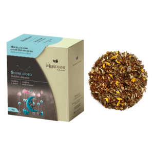 Meridiani® | Sogni d'Oro Miscela Erbe e Fiori per Infusione | Rooibos Anice Finocchio e Melissa Senza Caffeina - (80 Gr) | Infuso Riposante Buonanotte