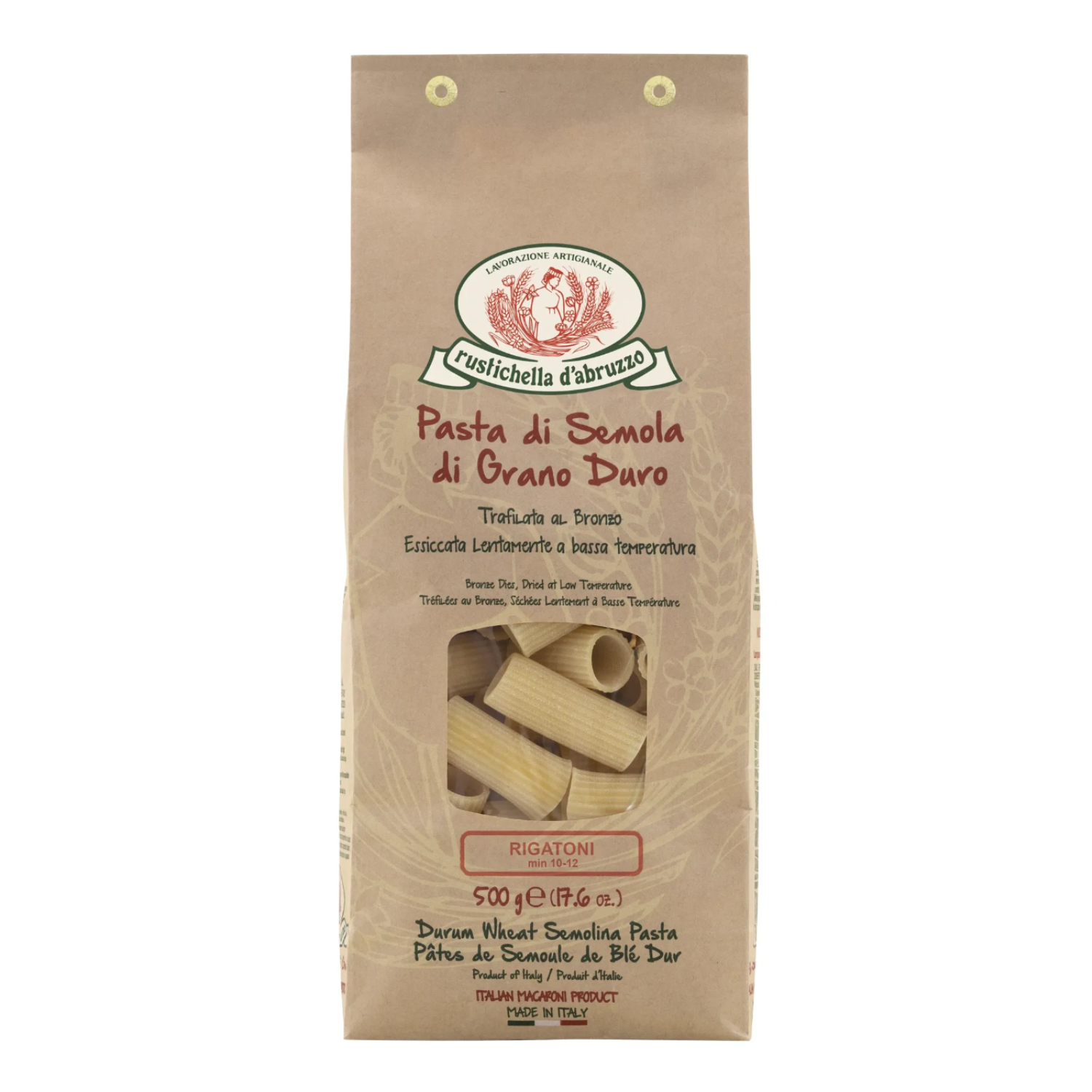 Rustichella d'Abruzzo | Rigatoni Semola Grano Duro Formato Classico | Pasta Lavorazione Artigianale - 1 x 500 Gr | Pasta Essiccata Lenta Bassa Temperatura - immagine 4