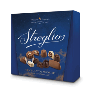 Streglio | Cioccolatini Assortiti Scatola Regalo - 190 Gr | Confezione Cioccolatini al Latte, Pralinato Nocciole, Cioccolato Bianco, Latte e Caramello