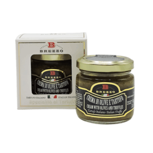 Brezzo | Vasetto Confezione Regalo Crema Olive e Tartufo | Olive e Tartufo Italiano Condimento Ideale Tartine Aperitivi Formaggi Pasta o Risotto - 80 Gr