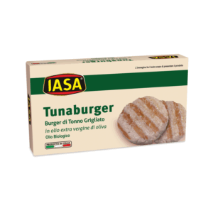 Iasa® | Burger Tonno Pinne Gialle | Tunaburger Tonno Grigliato in Olio Oliva Biologico - 150 Gr Peso Netto (2 Burger)