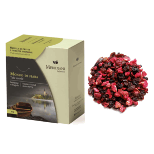 Meridiani® | Mondo di Fiaba Miscela per Infuso | Tisana Lampone Fragola Bacche del Bosco Senza Caffeina - (80 Gr) | Miscela Fruttata Gusto Delicato