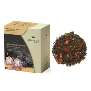 Meridiani® | Emozioni Oriente Tè Verde Aromi | Infuso Orientale Tè Verde Curcuma Ciliegia Fragola - (80 Gr) | Miscela Tè e Frutta per Infusione