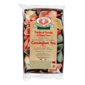 Rustichella d'Abruzzo | Conchiglioni Tricolore Semola Grano Duro con Pomodoro e Spinaci | Pasta Trafilata Bronzo Artigianale Essiccata Lenta - 1 x 500 Gr