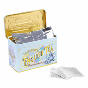 New English Teas | Tè Nero English Breakfast Decaffeinato - 40 Filtri (80 Grammi) | Tè Nero Ceylon Decaffeinato in Lattina Regalo Metallo Decorata