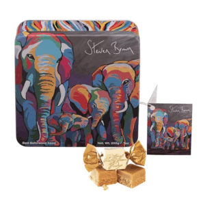 Gardiners of Scotland | Fudge Lattina Metallo Decori Elefante | Caramelle Fudge Inglesi Panna - 200 Gr | Fudge Lattina Stampe Animali Savana