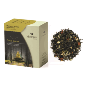 Meridiani® | Good Karma Tè Verde Aromi | Infuso Orientale Tè Verde Eucalipto Zenzero Mandarino - (80 Gr) | Miscela Tè per Infusione