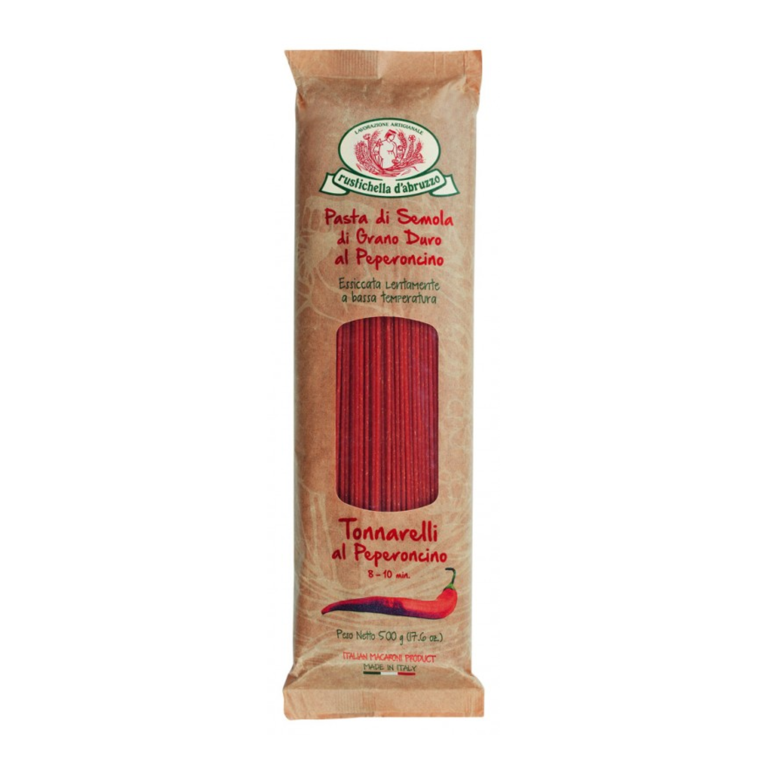 Rustichella d'Abruzzo | Spaghetti Pasta Semola Grano Duro al Peperoncino | Tonnarelli al Peperoncino Essiccati Bassa Temperatura - 1 x 500 Gr | Pasta Lunga Artigianale - immagine 4