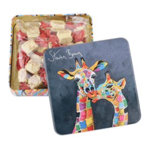 Gardiners of Scotland | Fudge Lattina Metallo Decori Giraffa | Caramelle Fudge Inglesi Panna Latte - 200 Gr | Vaniglia Fudge Lattina Stampe Safari