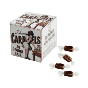 La Maison d'Armorine® | Caramelle Burro Salato Incartate Singole | Scatola Cubo Cartone Stampata - 150 Gr | Bonbon Burro Caramello Salato