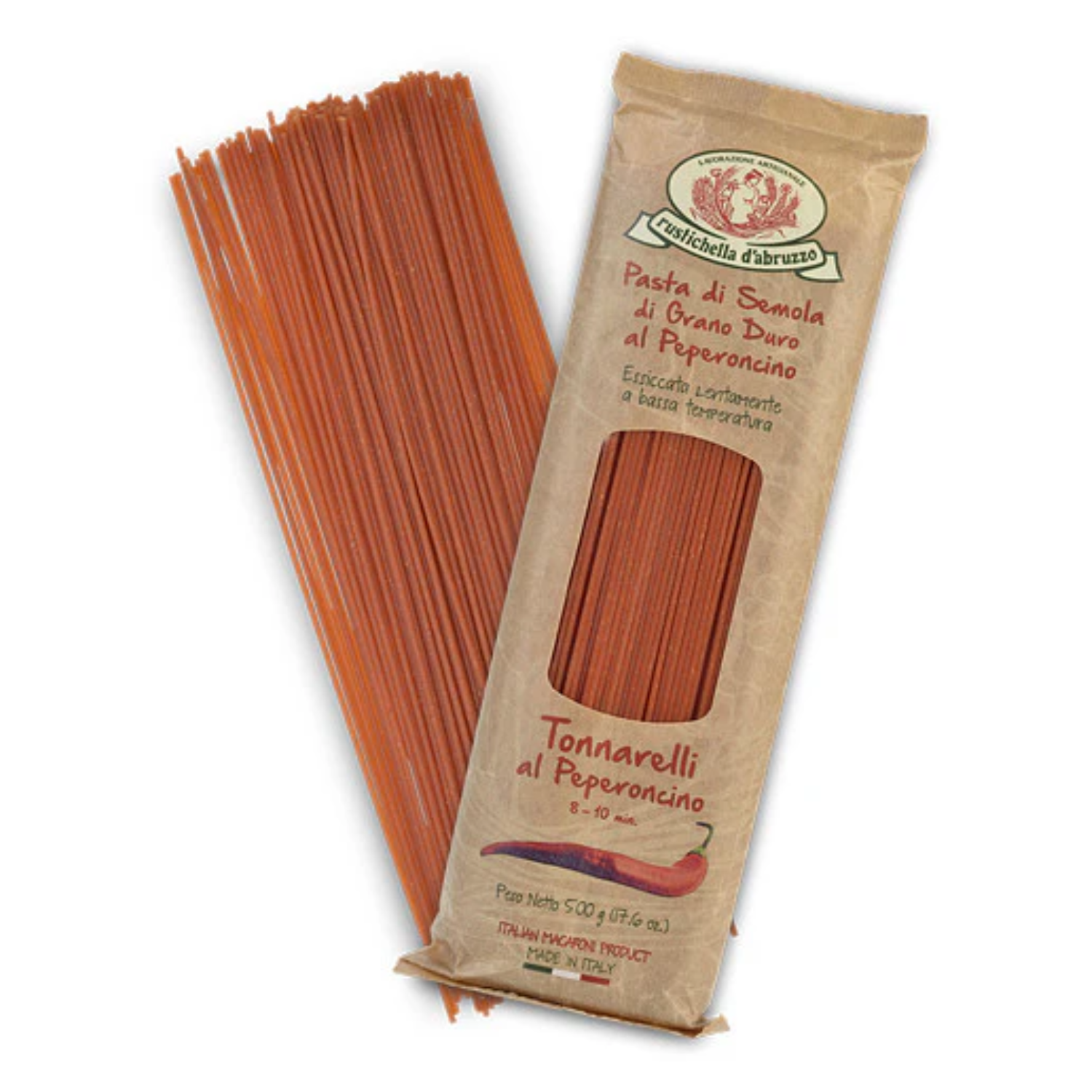 Rustichella d'Abruzzo | Spaghetti Pasta Semola Grano Duro al Peperoncino | Tonnarelli al Peperoncino Essiccati Bassa Temperatura - 1 x 500 Gr | Pasta Lunga Artigianale