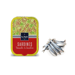 La Perle des Dieux® | Sardine Selezionate a Mano Fresche Preparate in Olio Oliva Pomodoro Basilico | Sardine Lattina Gourmet - Netto 115 Gr
