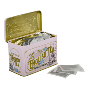 New English Teas | Tè Nero English Breakfast - 40 Filtri (80 Grammi) | Tè Nero Ceylon Lattina Regalo Metallo Decori Vittoriani Rosa