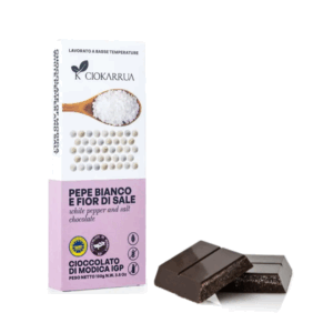 Ciokarrua® | Cioccolato Modica IGP Pepe Bianco e Fior di Sale | Cioccolato Grezzo Lavorato Freddo Senza Lattosio | Tavoletta Cioccolata Senza Glutine - 100 Gr