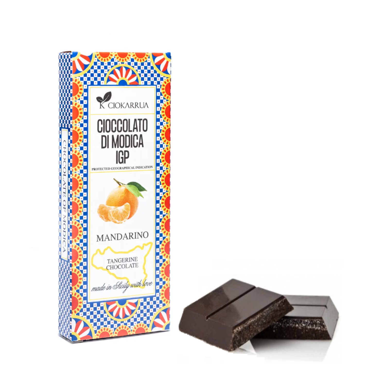 Ciokarrua® | Cioccolato Modica IGP Mandarino | Cioccolato Grezzo Lavorato Freddo Senza Lattosio | Tavoletta Cioccolata Senza Glutine - 80 Gr